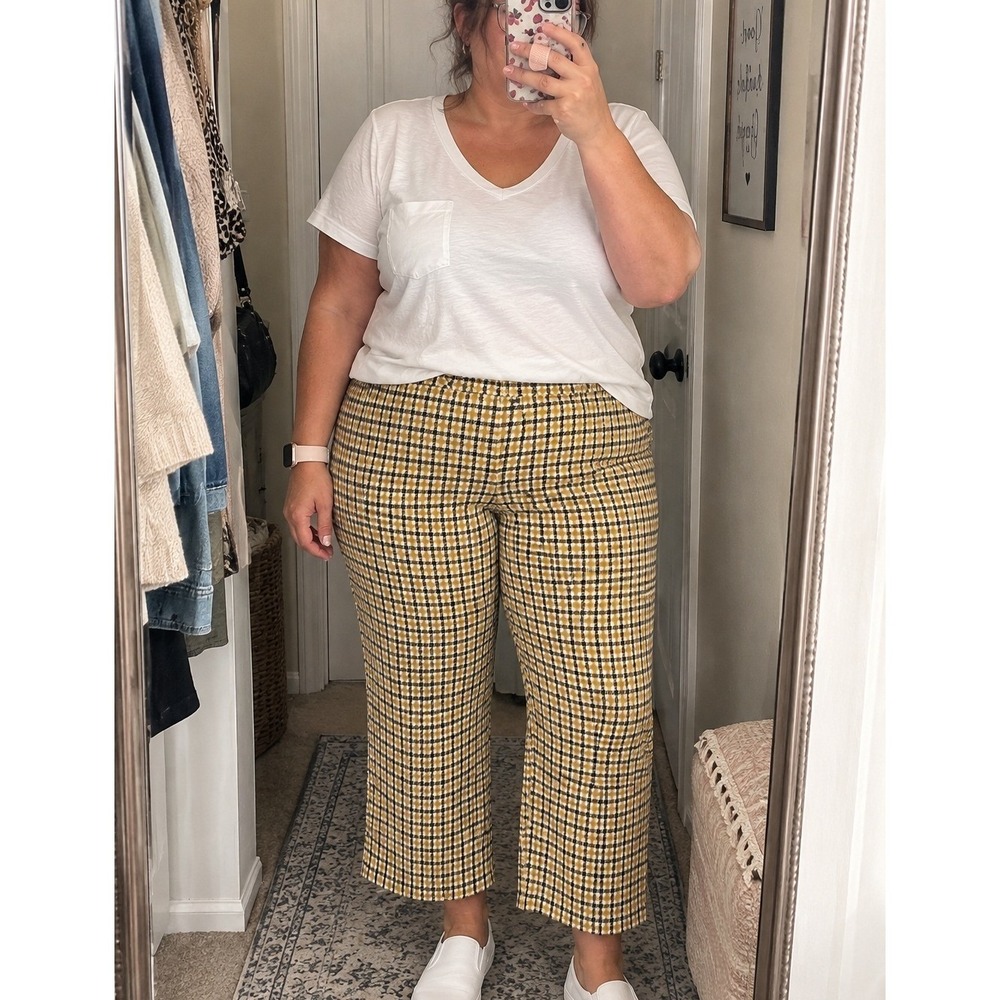 Spanx Perfect Kick Flare Crop Pants 3X NWOT Yellow Brown Plaid Ponte Pull On